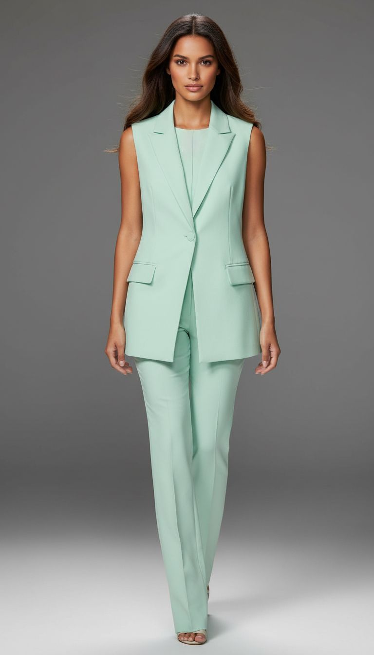 Mint Green Tailored Sleeveless Set