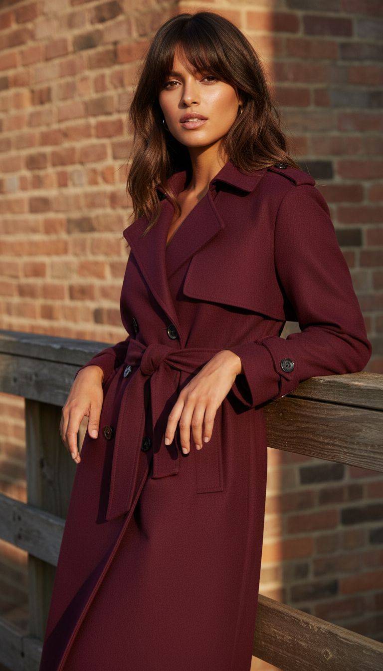 ELEGANT BURGUNDY TRENCH COAT