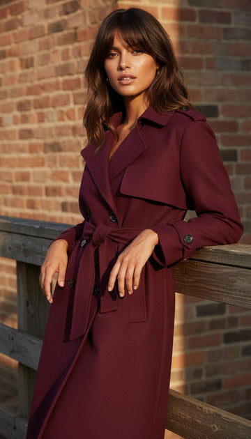 ELEGANT BURGUNDY TRENCH COAT