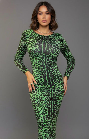 BOLD GREEN LEOPARD PRINT DRESS
